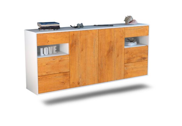 Sideboard Thornton | hängend | Korpus Weiß | Front in Eiche Holz Optik | 180x79x35cm (BxHxT)