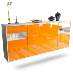 Sideboard Thornton | hängend | Korpus Weiß | Front in Hochglanz Orange | 180x79x35cm (BxHxT)