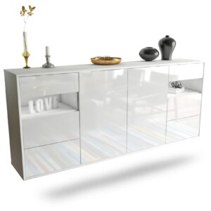 Sideboard Thornton | hängend | Korpus Weiß | Front in Hochglanz Weiß | 180x79x35cm (BxHxT)