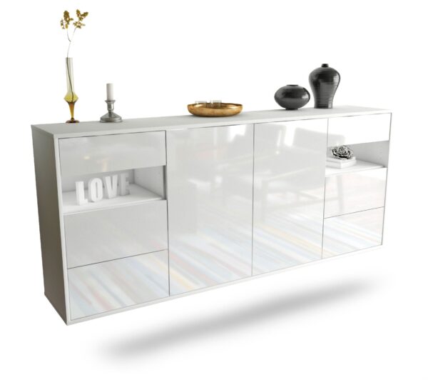 Sideboard Thornton | hängend | Korpus Weiß | Front in Hochglanz Weiß | 180x79x35cm (BxHxT)