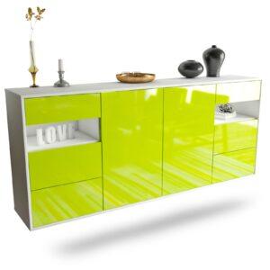 Sideboard Thornton | hängend | Korpus Weiß | Front in Hochglanz Grün | 180x79x35cm (BxHxT)