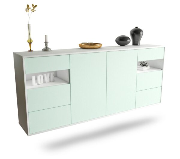 Sideboard Thornton | hängend | Korpus Weiß | Front in Mint | 180x79x35cm (BxHxT)