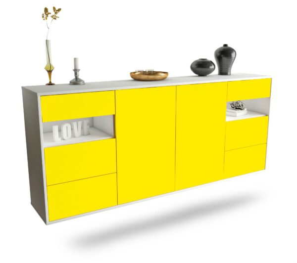 Sideboard Thornton | hängend | Korpus Weiß | Front in Gelb | 180x79x35cm (BxHxT)