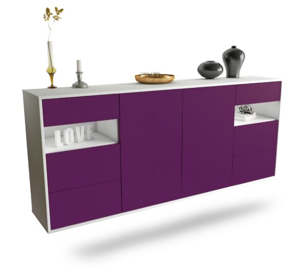 Sideboard Thornton | hängend | Korpus Weiß | Front in Lila | 180x79x35cm (BxHxT)