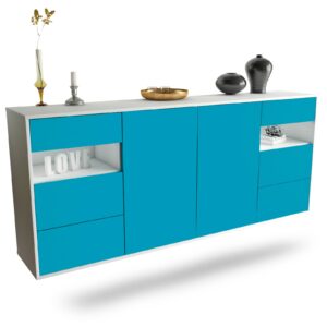 Sideboard Thornton | hängend | Korpus Weiß | Front in Türkis | 180x79x35cm (BxHxT)