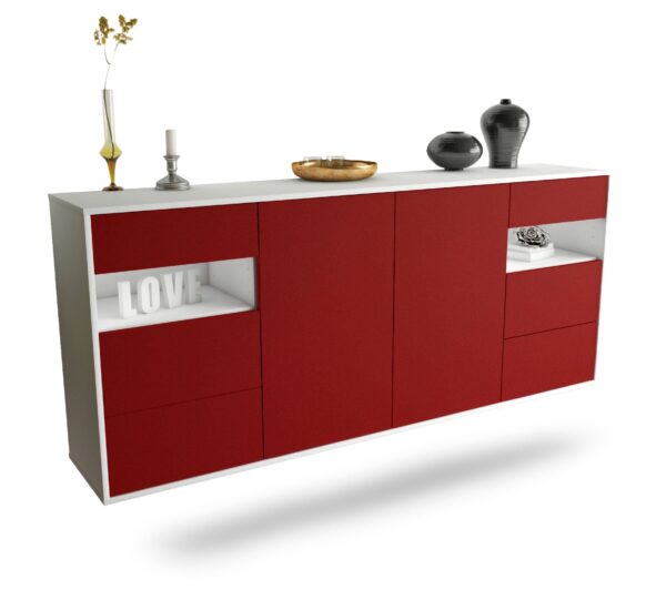Sideboard Thornton | hängend | Korpus Weiß | Front in Bordeaux | 180x79x35cm (BxHxT)