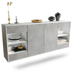 Sideboard Independence | hängend | Korpus Weiß | Front in Beton Optik | 180x79x35cm (BxHxT)