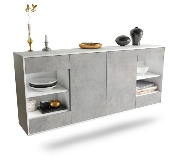 Sideboard Independence | hängend | Korpus Weiß | Front in Beton Optik | 180x79x35cm (BxHxT)