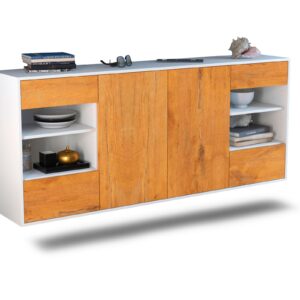 Sideboard Independence | hängend | Korpus Weiß | Front in Eiche Holz Optik | 180x79x35cm (BxHxT)