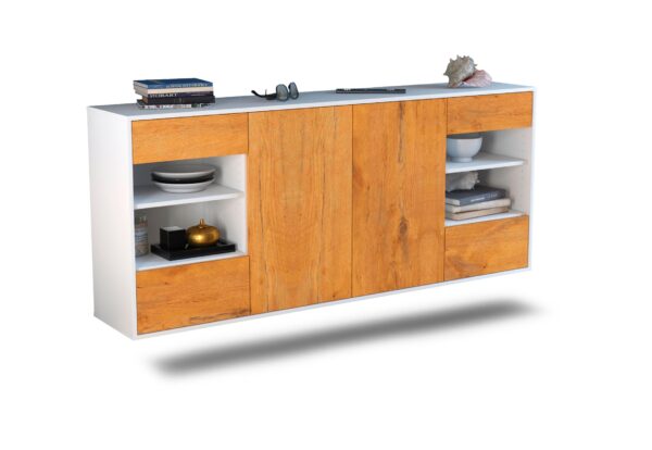 Sideboard Independence | hängend | Korpus Weiß | Front in Eiche Holz Optik | 180x79x35cm (BxHxT)