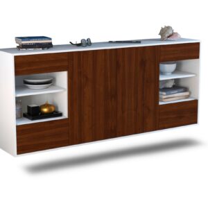 Sideboard Independence | hängend | Korpus Weiß | Front in Walnuss Holz Optik | 180x79x35cm (BxHxT)