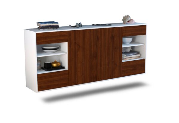 Sideboard Independence | hängend | Korpus Weiß | Front in Walnuss Holz Optik | 180x79x35cm (BxHxT)