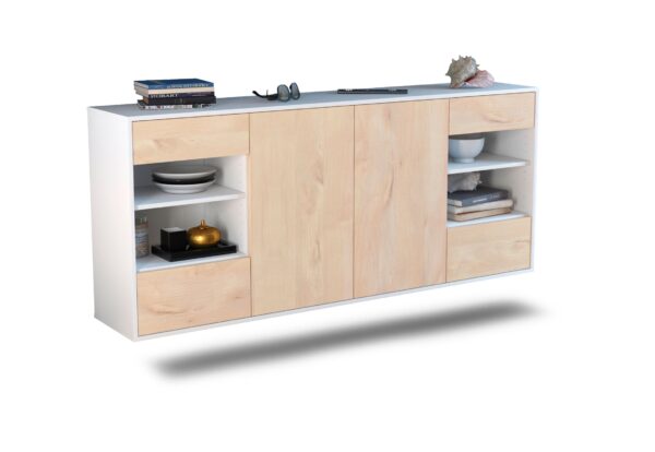 Sideboard Independence | hängend | Korpus Weiß | Front in Zeder Holz Optik | 180x79x35cm (BxHxT)