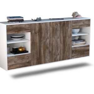 Sideboard Independence | hängend | Korpus Weiß | Front in Treibholz Holz Optik | 180x79x35cm (BxHxT)