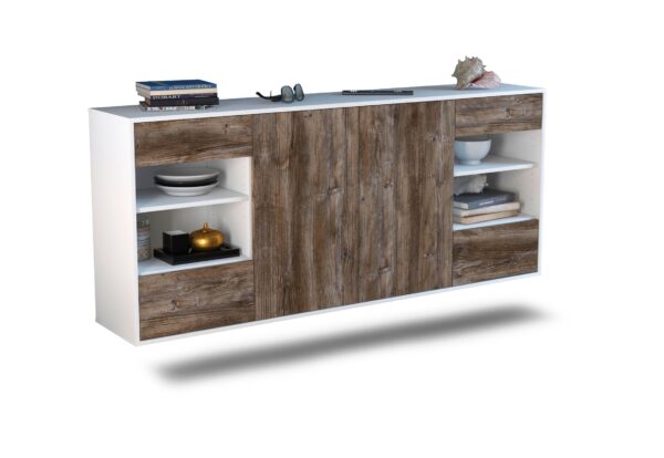 Sideboard Independence | hängend | Korpus Weiß | Front in Treibholz Holz Optik | 180x79x35cm (BxHxT)