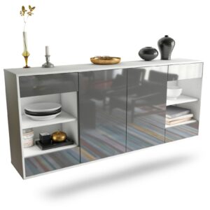 Sideboard Independence | hängend | Korpus Weiß | Front in Hochglanz Grau | 180x79x35cm (BxHxT)