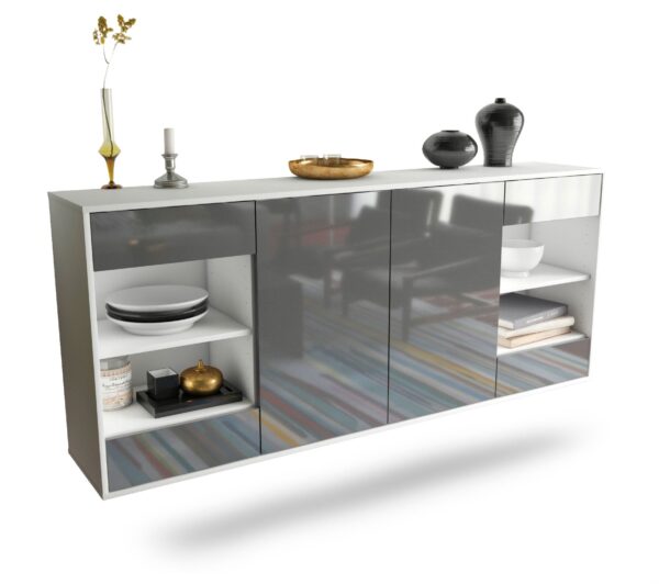 Sideboard Independence | hängend | Korpus Weiß | Front in Hochglanz Grau | 180x79x35cm (BxHxT)