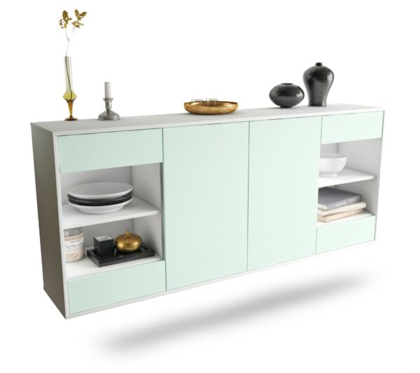 Sideboard Independence | hängend | Korpus Weiß | Front in Mint | 180x79x35cm (BxHxT)