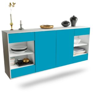 Sideboard Independence | hängend | Korpus Weiß | Front in Türkis | 180x79x35cm (BxHxT)