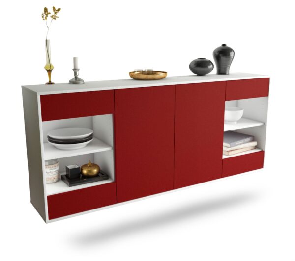 Sideboard Independence | hängend | Korpus Weiß | Front in Bordeaux | 180x79x35cm (BxHxT)