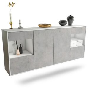 Sideboard Charleston | hängend | Korpus Weiß | Front in Beton Optik | 180x79x35cm (BxHxT)