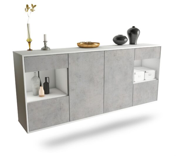Sideboard Charleston | hängend | Korpus Weiß | Front in Beton Optik | 180x79x35cm (BxHxT)