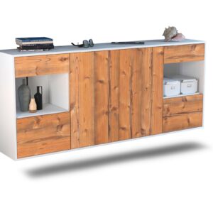Sideboard Charleston | hängend | Korpus Weiß | Front in Pinie Holz Optik | 180x79x35cm (BxHxT)