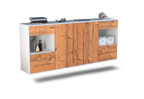 Sideboard Charleston | hängend | Korpus Weiß | Front in Pinie Holz Optik | 180x79x35cm (BxHxT)