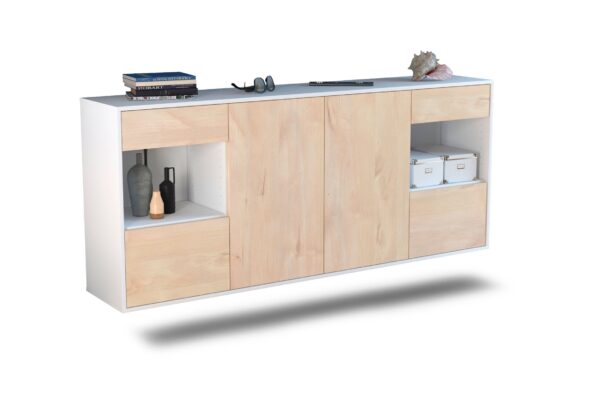 Sideboard Charleston | hängend | Korpus Weiß | Front in Zeder Holz Optik | 180x79x35cm (BxHxT)