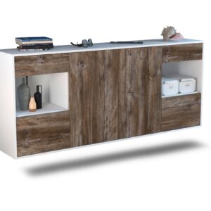 Sideboard Charleston | hängend | Korpus Weiß | Front in Treibholz Holz Optik | 180x79x35cm (BxHxT)