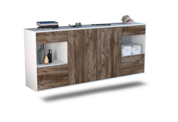 Sideboard Charleston | hängend | Korpus Weiß | Front in Treibholz Holz Optik | 180x79x35cm (BxHxT)