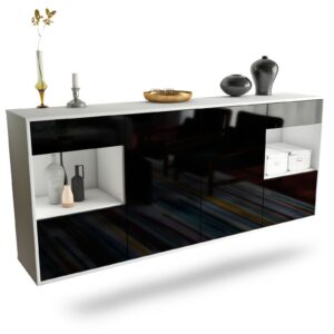 Sideboard Charleston | hängend | Korpus Weiß | Front in Hochglanz Schwarz | 180x79x35cm (BxHxT)