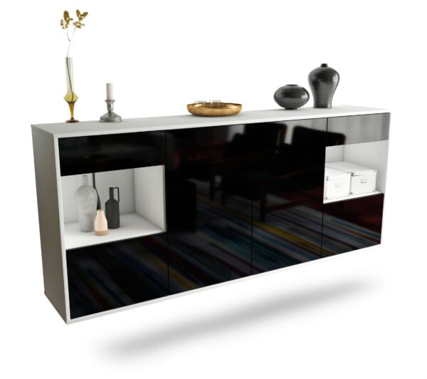 Sideboard Charleston | hängend | Korpus Weiß | Front in Hochglanz Schwarz | 180x79x35cm (BxHxT)