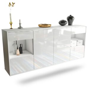 Sideboard Charleston | hängend | Korpus Weiß | Front in Hochglanz Weiß | 180x79x35cm (BxHxT)