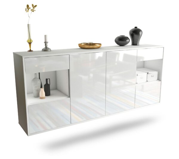 Sideboard Charleston | hängend | Korpus Weiß | Front in Hochglanz Weiß | 180x79x35cm (BxHxT)