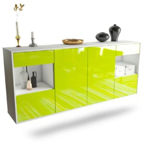 Sideboard Charleston | hängend | Korpus Weiß | Front in Hochglanz Grün | 180x79x35cm (BxHxT)
