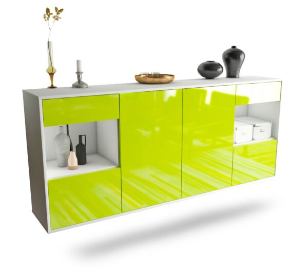 Sideboard Charleston | hängend | Korpus Weiß | Front in Hochglanz Grün | 180x79x35cm (BxHxT)