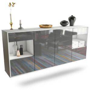 Sideboard Charleston | hängend | Korpus Weiß | Front in Hochglanz Grau | 180x79x35cm (BxHxT)