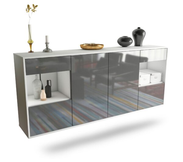 Sideboard Charleston | hängend | Korpus Weiß | Front in Hochglanz Grau | 180x79x35cm (BxHxT)