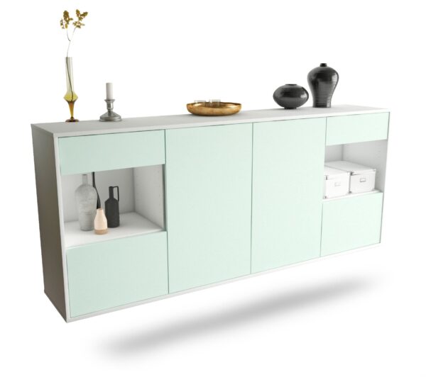 Sideboard Charleston | hängend | Korpus Weiß | Front in Mint | 180x79x35cm (BxHxT)