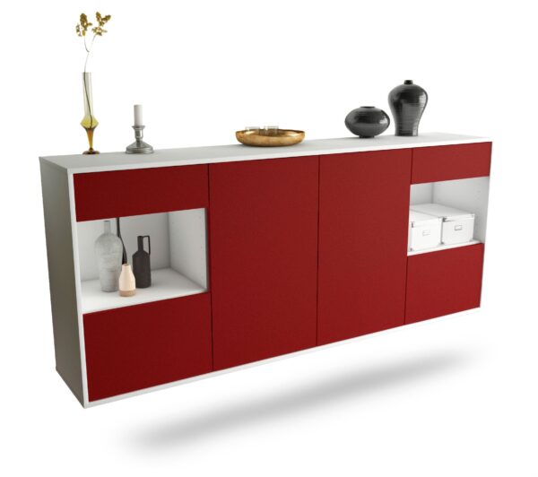 Sideboard Charleston | hängend | Korpus Weiß | Front in Bordeaux | 180x79x35cm (BxHxT)