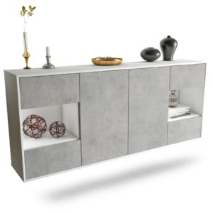 Sideboard Santa Clara | hängend | Korpus Weiß | Front in Beton Optik | 180x79x35cm (BxHxT)