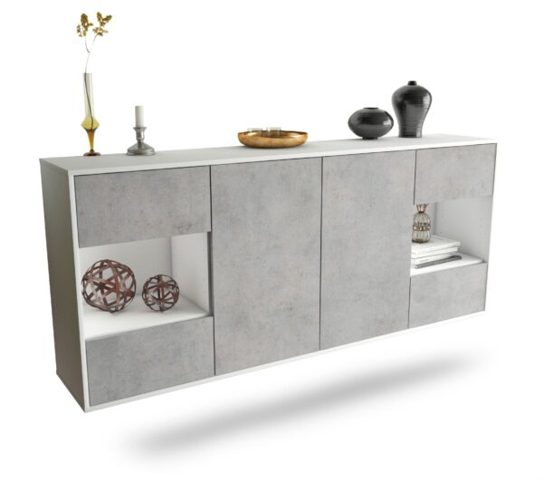 Sideboard Santa Clara | hängend | Korpus Weiß | Front in Beton Optik | 180x79x35cm (BxHxT)