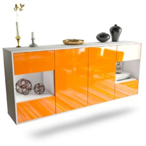 Sideboard Santa Clara | hängend | Korpus Weiß | Front in Hochglanz Orange | 180x79x35cm (BxHxT)