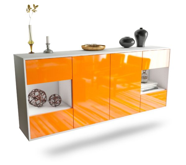 Sideboard Santa Clara | hängend | Korpus Weiß | Front in Hochglanz Orange | 180x79x35cm (BxHxT)