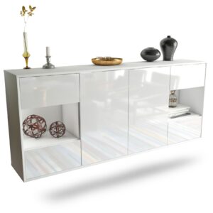 Sideboard Santa Clara | hängend | Korpus Weiß | Front in Hochglanz Weiß | 180x79x35cm (BxHxT)