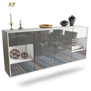 Sideboard Santa Clara | hängend | Korpus Weiß | Front in Hochglanz Grau | 180x79x35cm (BxHxT)