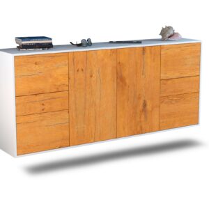 Sideboard Beaumont | hängend | Korpus Weiß | Front in Eiche Holz Optik | 180x79x35cm (BxHxT)