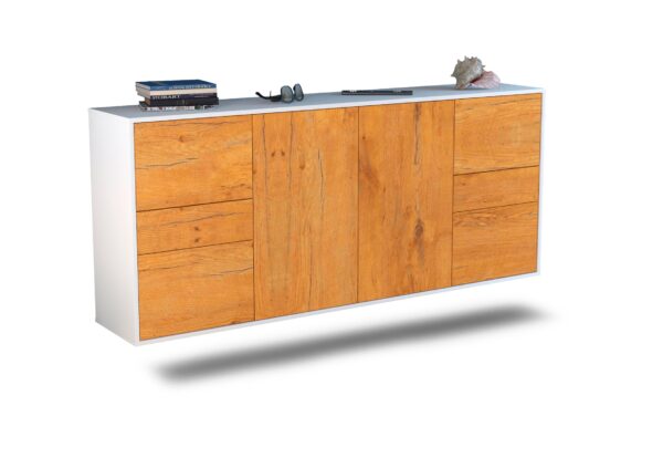 Sideboard Beaumont | hängend | Korpus Weiß | Front in Eiche Holz Optik | 180x79x35cm (BxHxT)