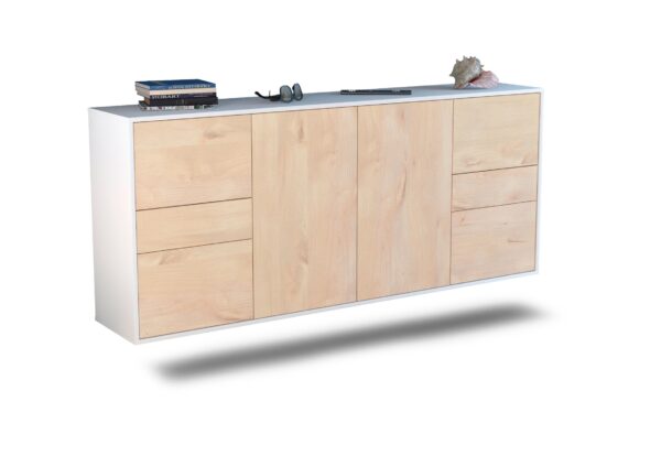 Sideboard Beaumont | hängend | Korpus Weiß | Front in Zeder Holz Optik | 180x79x35cm (BxHxT)